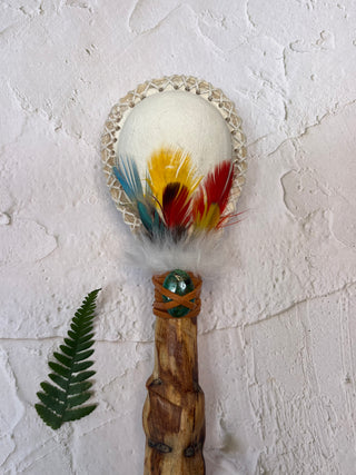 Palo Santo Rattle – Chrysocolla & Guacamayo Feathers